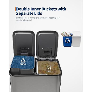 Stainless Steel Dual Compartment Trash Can with Step-on Lid