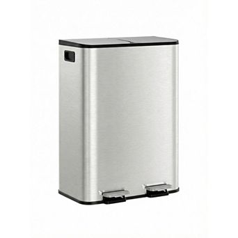 Stainless Steel Dual Compartment Trash Can with Step-on Lid