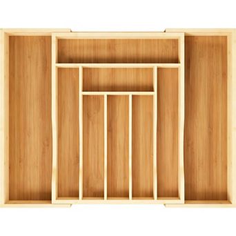 Expandable Bamboo Drawer Organizer Tray 7-9 Slots Curved Grooves