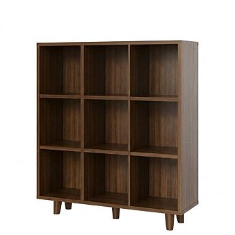 Modern 9-Cube Wooden Bookshelf, 3 tier Open Storage, Space-Saving for Living Room Bedroom