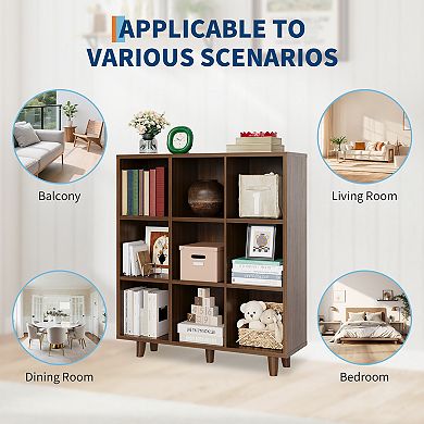 Modern 9-Cube Wooden Bookshelf, 3-Tier Open Storage, Space-Saving for Living Room Bedroom