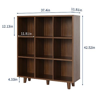 Modern 9-Cube Wooden Bookshelf, 3-Tier Open Storage, Space-Saving for Living Room Bedroom