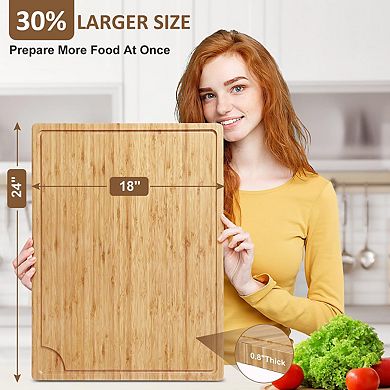 Bamboo Cutting Board,Extra Large 24" x 18" x 0.8" Wood Chopping Board