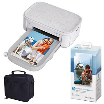 HP Sprocket Studio Plus 4x6” Instant Color Photo Printer Case and Photo Paper Bundle