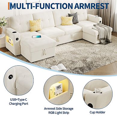 Sleeper Sofa Bed, U-Shaped Sofa, Convertible Pull Out Couch Bed, Sectional Sofa for Living Room
