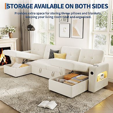Sleeper Sofa Bed, U-Shaped Sofa, Convertible Pull Out Couch Bed, Sectional Sofa for Living Room