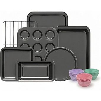 19 pc Nonstick Bakeware Set, Carbon Steel, Cake, Loaf, Muffin & Cookie Pans