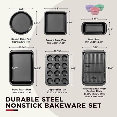 19-Piece Nonstick Bakeware Set, Carbon Steel, Cake, Loaf, Muffin & Cookie Pans