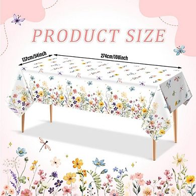 Wildflower Tablecloths 3-Pack, Disposable Waterproof Plastic Party Covers