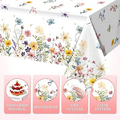 Wildflower Tablecloths 3-Pack, Disposable Waterproof Plastic Party Covers