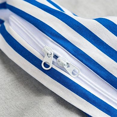 White & Blue Striped Duvet Cover Set Queen, 100% Cotton Bedding with Zipper and Corner Ties
