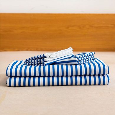 White & Blue Striped Duvet Cover Set Queen, 100% Cotton Bedding with Zipper and Corner Ties