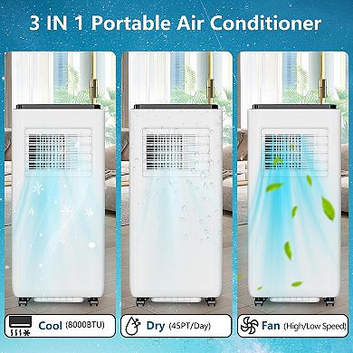 8000 BTU Portable Air Conditioner, Dehumidifier & Fan, Cools up to 350 Sq.Ft