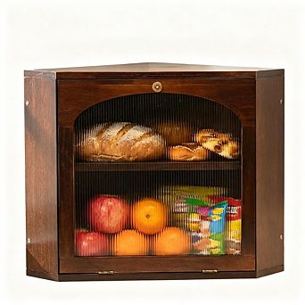 Solid Wood 2 tier Corner Bread Box for Kitchen Countertop, Bread Storage Container