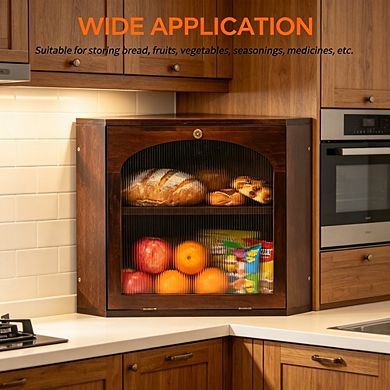 Solid Wood 2-Tier Corner Bread Box for Kitchen Countertop, Bread Storage Container