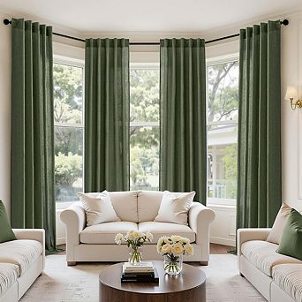 Linen Light Filtering Curtains, Rod Pocket Back Tab Window Drapes