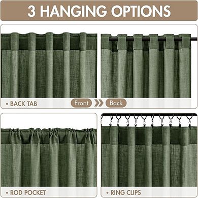 Linen Light Filtering Curtains, Rod Pocket Back Tab Window Drapes