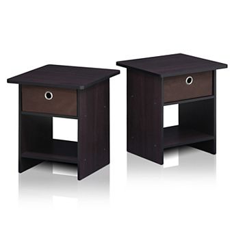 Furinno 2 Packs 15.5" x 15.5" x 17.8" Wood Nightstand Bedside Table with Drawer & Shelf