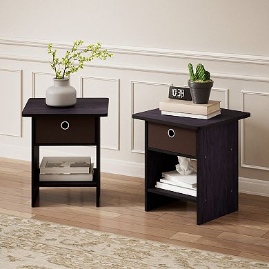 Furinno 2 Packs 15.5" x 15.5" x 17.8" Wood Nightstand Bedside Table with Drawer & Shelf