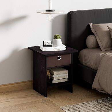 Furinno 2 Packs 15.5" x 15.5" x 17.8" Wood Nightstand Bedside Table with Drawer & Shelf