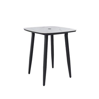 Eazegath 35.4'' Outdoor Squircle Aluminum Bar Table with Sintered Stone Top and Umbrella Hole