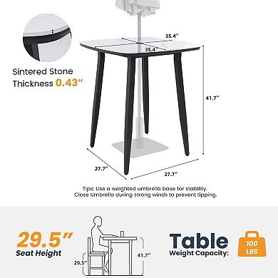Eazegath 35.4'' Outdoor Squircle Aluminum Bar Table with Sintered Stone Top and Umbrella Hole