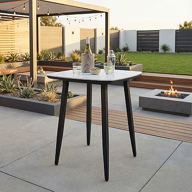 Eazegath 35.4'' Outdoor Squircle Aluminum Bar Table with Sintered Stone Top and Umbrella Hole