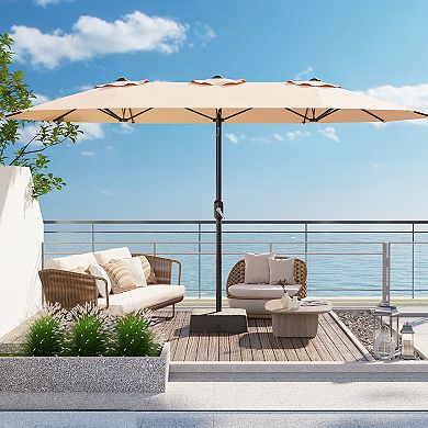15FT Double-Sided Rectangular Patio Umbrella with Base