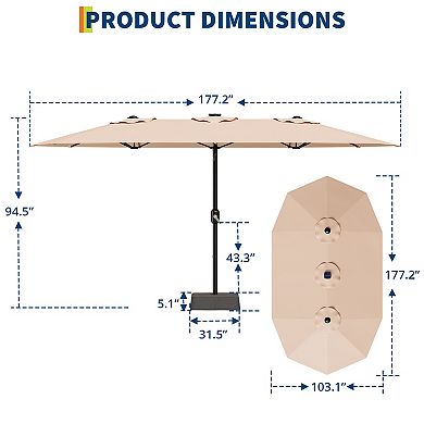 15FT Double-Sided Rectangular Patio Umbrella with Base