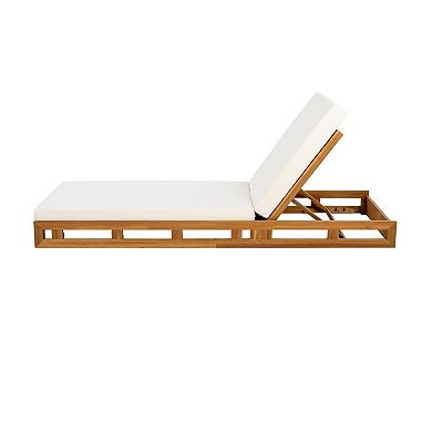 Eazegath Outdoor Wood 4-Position Adjustable Chaise Lounge Chair with 4'' Thick Cushion