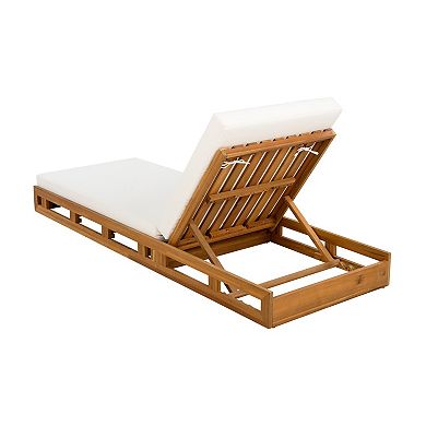 Eazegath Outdoor Wood 4-Position Adjustable Chaise Lounge Chair with 4'' Thick Cushion