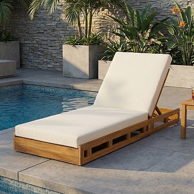 Eazegath Outdoor Wood 4-Position Adjustable Chaise Lounge Chair with 4'' Thick Cushion