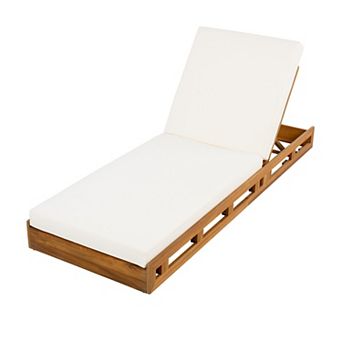 Eazegath Outdoor Wood 4-Position Adjustable Chaise Lounge Chair with 4'' Thick Cushion