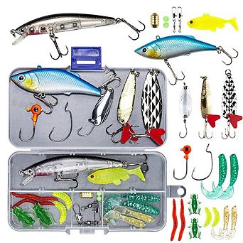 24 pc Fishing Lures Kit Spoon Soft Plastic Worms Bass Trout