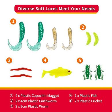24pcs Fishing Lures Kit Spoon Soft Plastic Worms Bass Trout