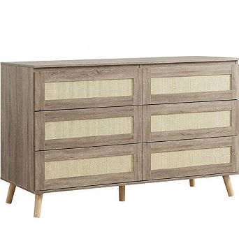 Rattan 6 Drawer Dresser for Bedroom, Wooden Dressers & Chests of Drawers