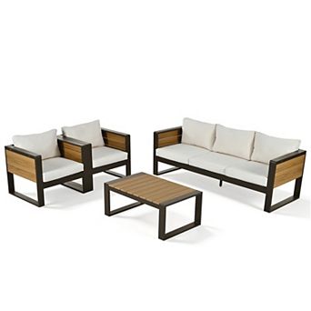 Eazegath 4 pc Outdoor Aluminum Conversation Sofa Set with Coffee Table and Fold-Out Side Tables