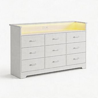 9 Drawer Dresser for Bedroom Chest of Drawers with Large Storage Space and Charging Station