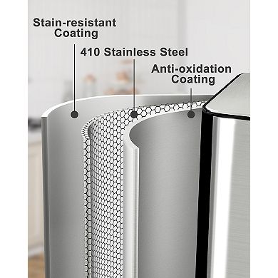 Dual Compartment Stainless Steel Trash Can, Hands-Free Pedal, Removable Inner Buckets