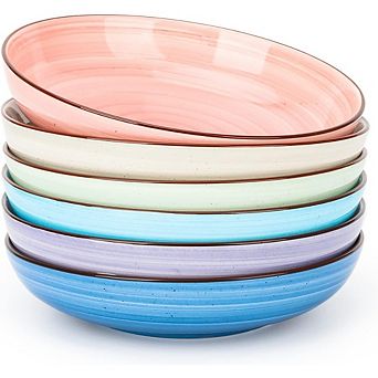 Ceramic Pasta & Salad Bowls Set of 6, 26 oz, Microwave & Dishwasher Safe
