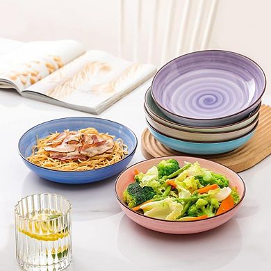 Ceramic Pasta & Salad Bowls Set of 6, 26 oz, Microwave & Dishwasher Safe