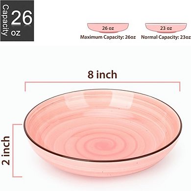 Ceramic Pasta & Salad Bowls Set of 6, 26 oz, Microwave & Dishwasher Safe