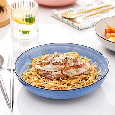 Ceramic Pasta & Salad Bowls Set of 6, 26 oz, Microwave & Dishwasher Safe