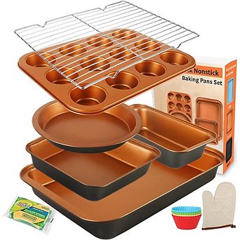 6 pc Nonstick Bakeware Set, Stackable, Includes Cookie, Muffin, Cake & Loaf Pans