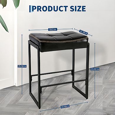 Adjustable Bar Stool with Padded Leather Seat&Footrest - Counter Height, Versatile for Kitchen, Bar