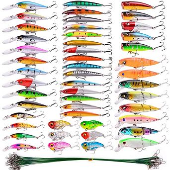 68 pc Fishing Lures Kit Minnow Popper Crank Baits Hooks