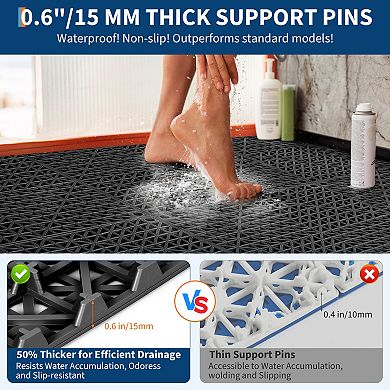 50Pcs Interlocking PVC Drainage Tiles for Bathroom Kitchen, Soft Anti-Slip Floor Mat for Wet Areas