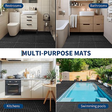 50Pcs Interlocking PVC Drainage Tiles for Bathroom Kitchen, Soft Anti-Slip Floor Mat for Wet Areas