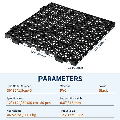 50Pcs Interlocking PVC Drainage Tiles for Bathroom Kitchen, Soft Anti-Slip Floor Mat for Wet Areas