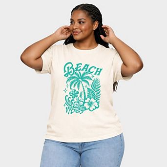 Beach Vibes Distressed - Women's Plus Sized Garment Dyed Graphic T-Shirt